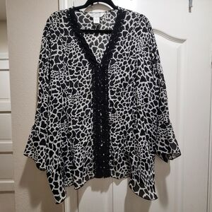 Allison Taylor Woman Animal Print Blouse – Black & White (2X) EUC